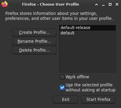 Firefox profile select window