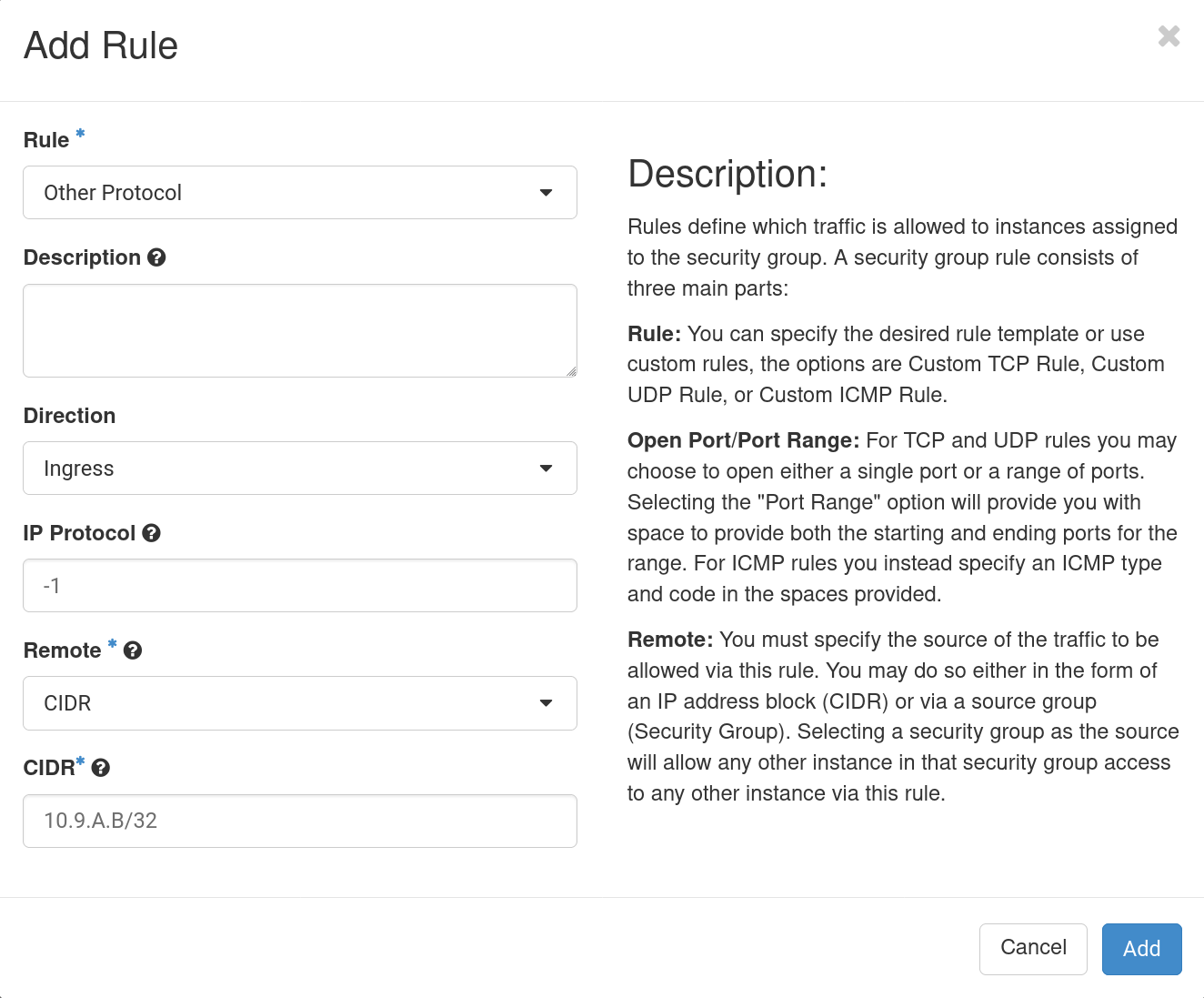 OpenStack Security Group - CIDR