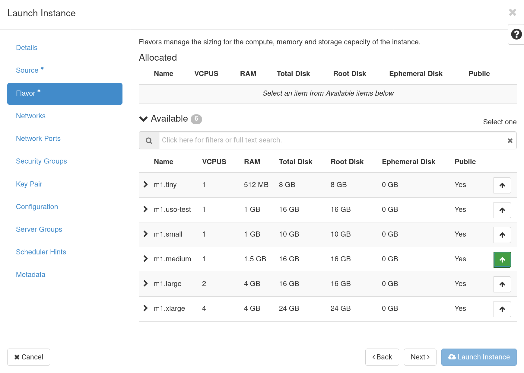 OpenStack VM Create - Flavor